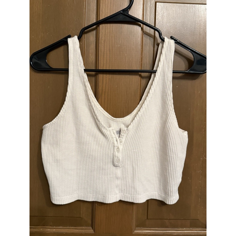 Lunya size S Pima Cotton Blend Waffle Texture Cropped Tank Cream Lounge Wear